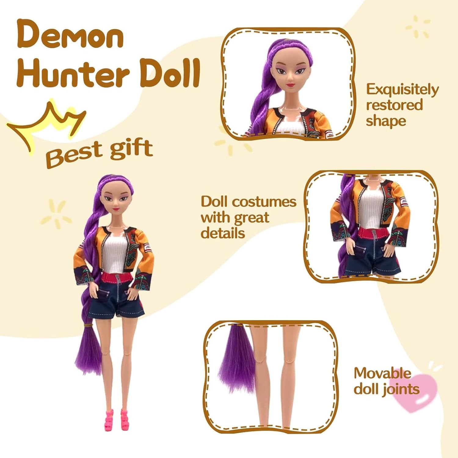 𝐊-𝐏0𝐏 𝐃emon 𝐇unters Figurita de 3 Piezas,K Pop Demon Muñecas,Figura de Rumi/Mira/Zoey de 30 cm con Ropa y Accesorios,Brazos y Piernas Móviles, para Coleccionar y Regalar a Fans (Sin música) - Image 4